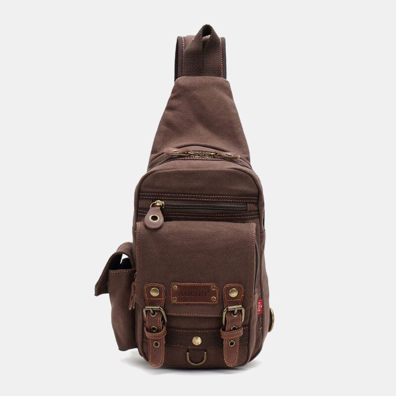 Miesten Aitoa Nahkaa Ja Kangasta Oleva Matkalaukku Ulkokäyttöön Henkilökohtainen Crossbody-laukku Rintalaukku