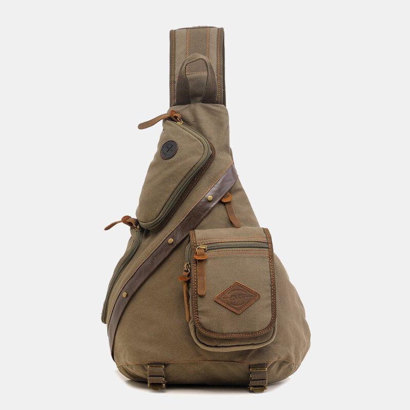 Miesten Aitoa Nahkaa Ja Kangasta Oleva Matkalaukku Ulkokäyttöön Monitaskuinen Crossbody Bag Rintalaukku