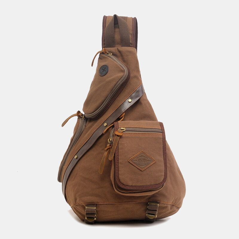 Miesten Aitoa Nahkaa Ja Kangasta Oleva Matkalaukku Ulkokäyttöön Monitaskuinen Crossbody Bag Rintalaukku