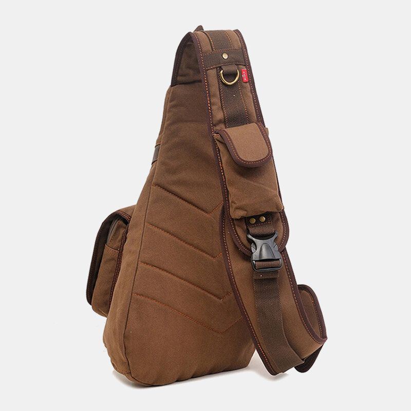 Miesten Aitoa Nahkaa Ja Kangasta Oleva Matkalaukku Ulkokäyttöön Monitaskuinen Crossbody Bag Rintalaukku