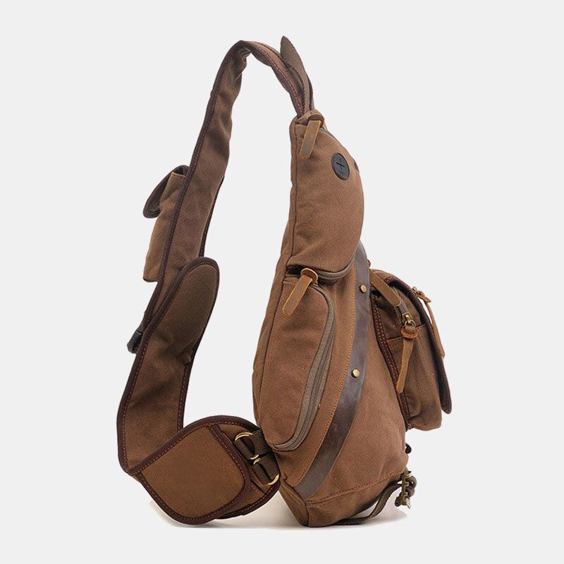 Miesten Aitoa Nahkaa Ja Kangasta Oleva Matkalaukku Ulkokäyttöön Monitaskuinen Crossbody Bag Rintalaukku