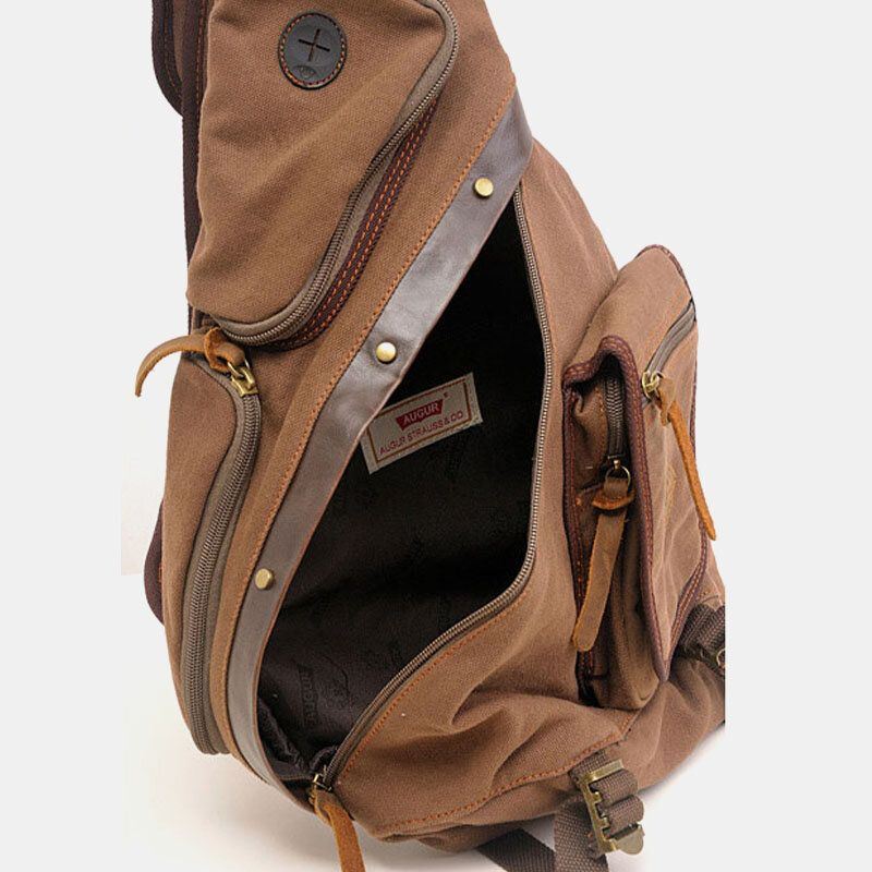 Miesten Aitoa Nahkaa Ja Kangasta Oleva Matkalaukku Ulkokäyttöön Monitaskuinen Crossbody Bag Rintalaukku