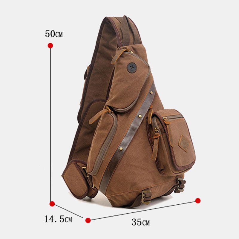 Miesten Aitoa Nahkaa Ja Kangasta Oleva Matkalaukku Ulkokäyttöön Monitaskuinen Crossbody Bag Rintalaukku