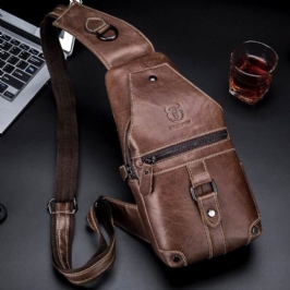 Miesten Aitoa Nahkaa Monitaskuinen Varkaudenesto Kulutuksenkestävä Vintage Casual Crossbody Bag Rintalaukku