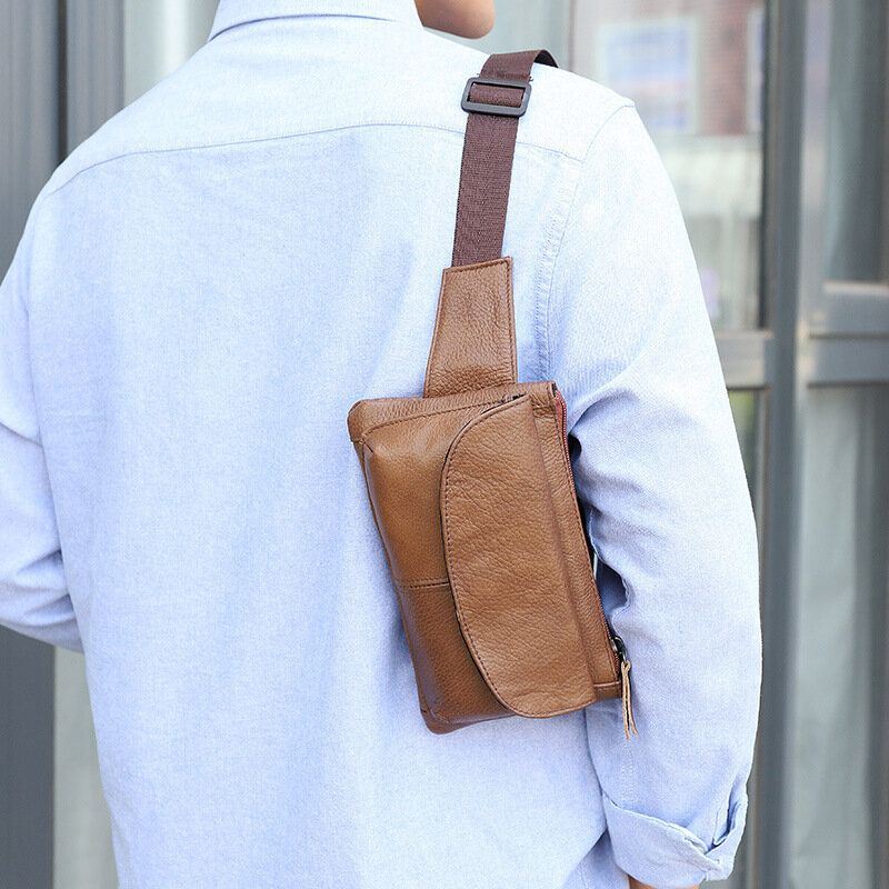 Miesten Aitoa Nahkaa Monitaskuinen Varkaudenesto Monitoiminen Crossbody Laukku Rintalaukku Sling Bag