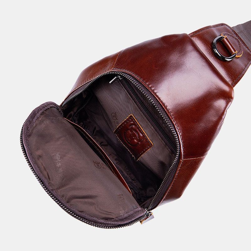 Miesten Aitoa Nahkaa Oleva Kuulokeaukko Retro Solid First Layer -nahkainen Olkalaukku Rintalaukku