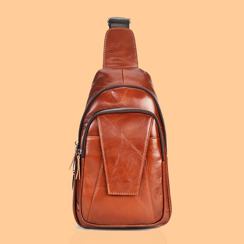 Miesten Aitoa Nahkaa Selkänoja Varkaudenesto Vetoketjutasku Rintalaukku Muoti Rento Kulutusta Kestävä Crossbody Laukku Olkalaukku