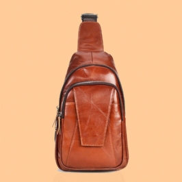 Miesten Aitoa Nahkaa Selkänoja Varkaudenesto Vetoketjutasku Rintalaukku Muoti Rento Kulutusta Kestävä Crossbody Laukku Olkalaukku