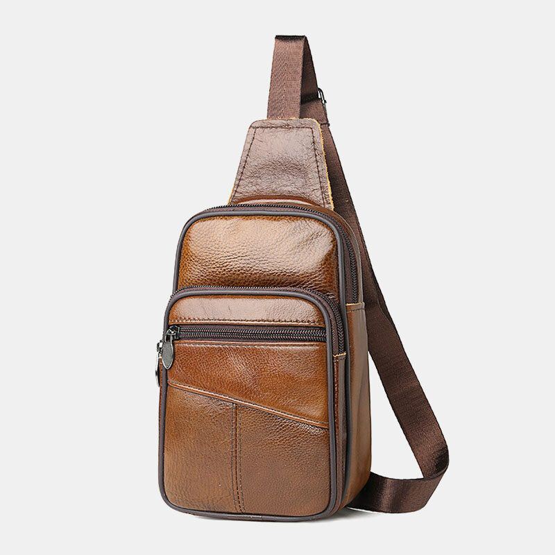 Miesten Aitoa Nahkaa Suuri Tilavuus Monitaskuinen Kulumista Kestävä Rintalaukku Crossbody Laukku