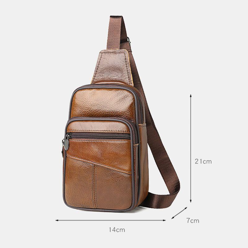 Miesten Aitoa Nahkaa Suuri Tilavuus Monitaskuinen Kulumista Kestävä Rintalaukku Crossbody Laukku