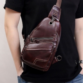 Miesten Aitoa Nahkaa Suuri Tilavuus Ulkokäyttöön Rento Rintalaukku Muunnettavissa Oleva Olkahihna Monitaskuinen Olkalaukku Crossbody-laukku