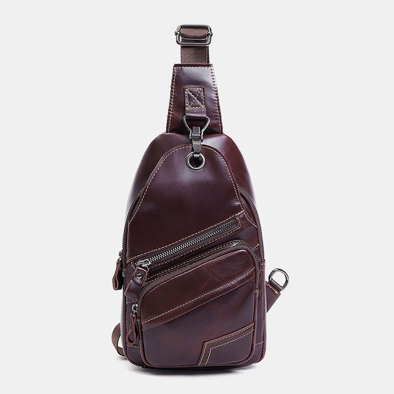 Miesten Aitoa Nahkaa Suuri Tilavuus Ulkokäyttöön Rento Rintalaukku Muunnettavissa Oleva Olkahihna Monitaskuinen Olkalaukku Crossbody-laukku