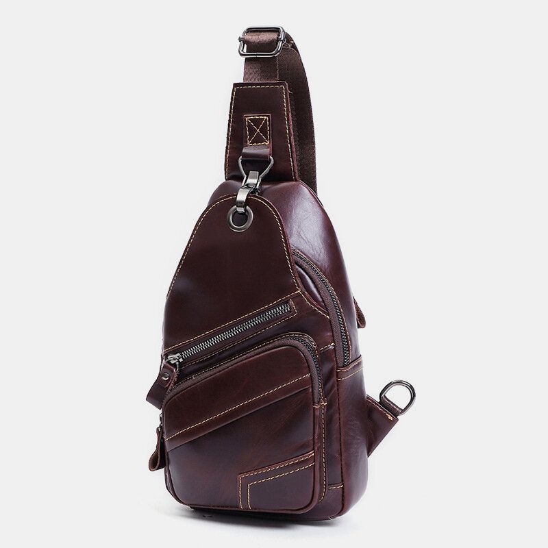 Miesten Aitoa Nahkaa Suuri Tilavuus Ulkokäyttöön Rento Rintalaukku Muunnettavissa Oleva Olkahihna Monitaskuinen Olkalaukku Crossbody-laukku