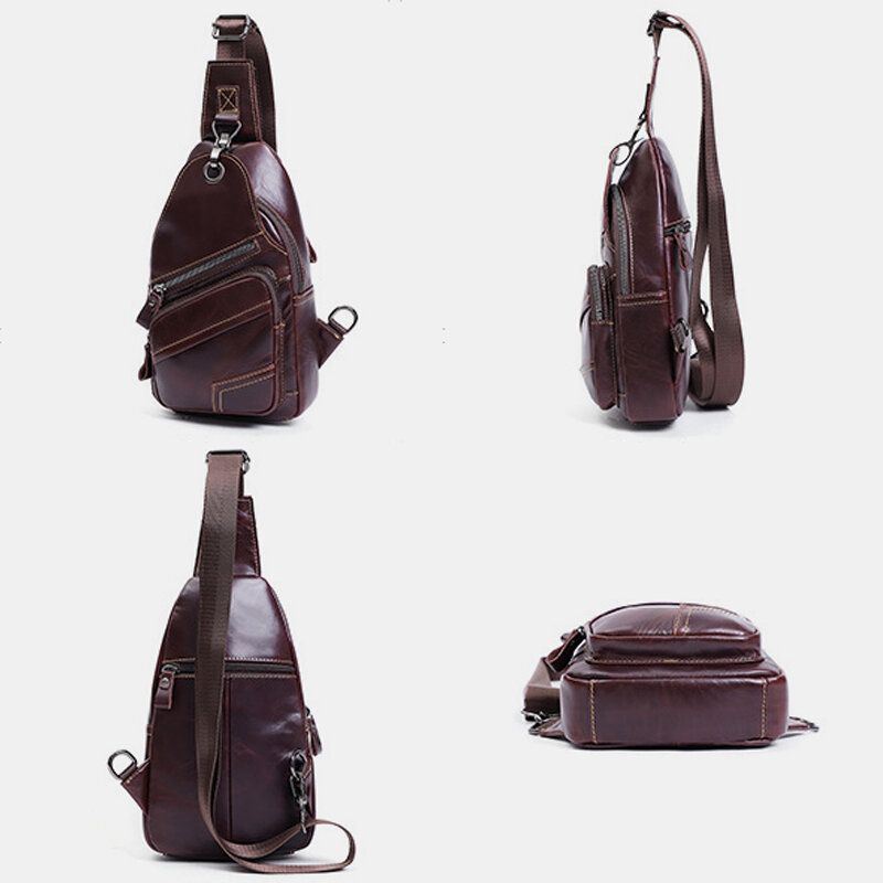 Miesten Aitoa Nahkaa Suuri Tilavuus Ulkokäyttöön Rento Rintalaukku Muunnettavissa Oleva Olkahihna Monitaskuinen Olkalaukku Crossbody-laukku