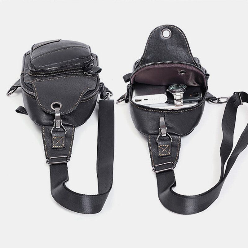 Miesten Aitoa Nahkaa Suuri Tilavuus Ulkokäyttöön Rento Rintalaukku Muunnettavissa Oleva Olkahihna Monitaskuinen Olkalaukku Crossbody-laukku