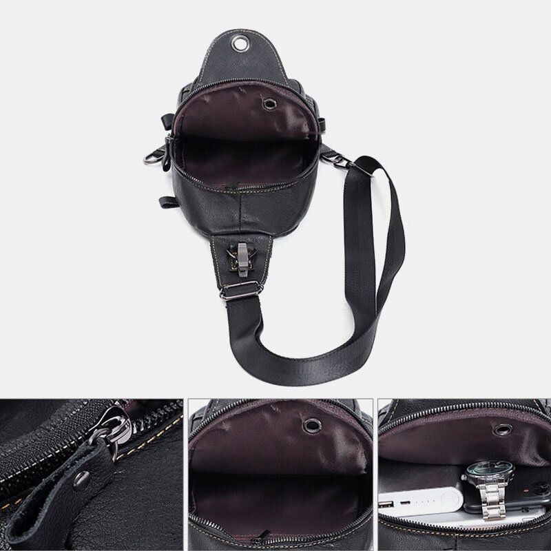 Miesten Aitoa Nahkaa Suuri Tilavuus Ulkokäyttöön Rento Rintalaukku Muunnettavissa Oleva Olkahihna Monitaskuinen Olkalaukku Crossbody-laukku
