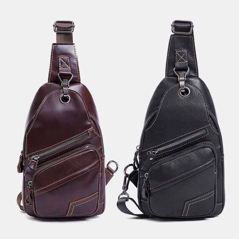 Miesten Aitoa Nahkaa Suuri Tilavuus Ulkokäyttöön Rento Rintalaukku Muunnettavissa Oleva Olkahihna Monitaskuinen Olkalaukku Crossbody-laukku