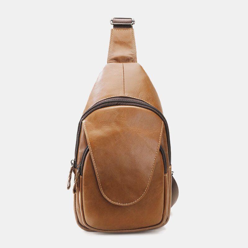 Miesten Ensimmäinen Kerros Lehmännahkainen Rento Muoti Suurikokoinen Rintalaukku Crossbody-laukku