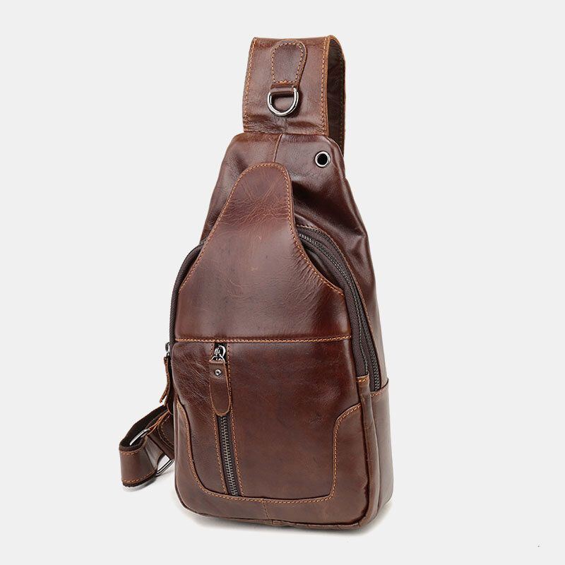 Miesten Ensimmäinen Kerros Lehmännahkainen Retro-monitaskuinen Kuulokeaukkomuotoinen Rintalaukku Crossbody-laukku