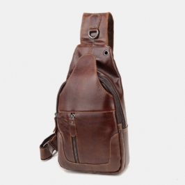 Miesten Ensimmäinen Kerros Lehmännahkainen Retro-monitaskuinen Kuulokeaukkomuotoinen Rintalaukku Crossbody-laukku