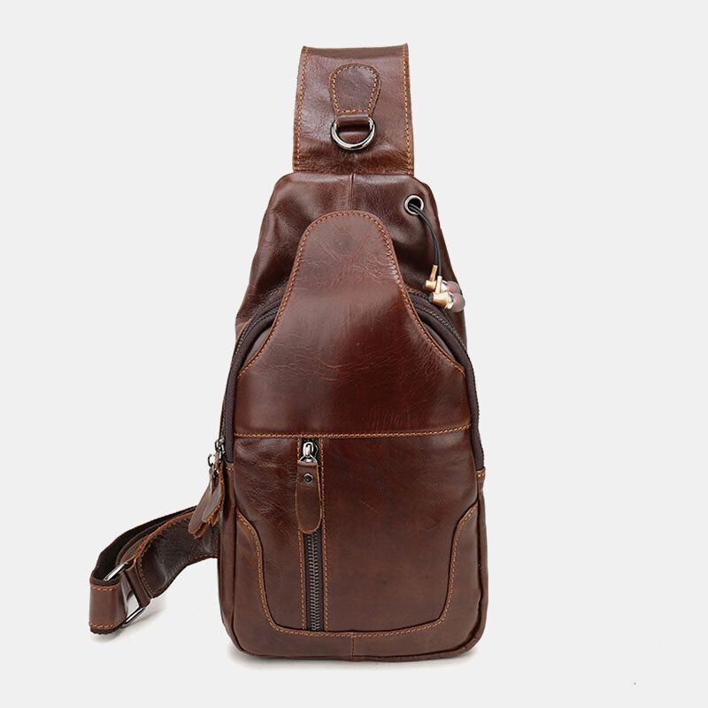 Miesten Ensimmäinen Kerros Lehmännahkainen Retro-monitaskuinen Kuulokeaukkomuotoinen Rintalaukku Crossbody-laukku