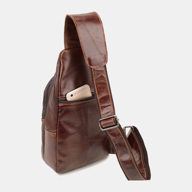 Miesten Ensimmäinen Kerros Lehmännahkainen Retro-monitaskuinen Kuulokeaukkomuotoinen Rintalaukku Crossbody-laukku
