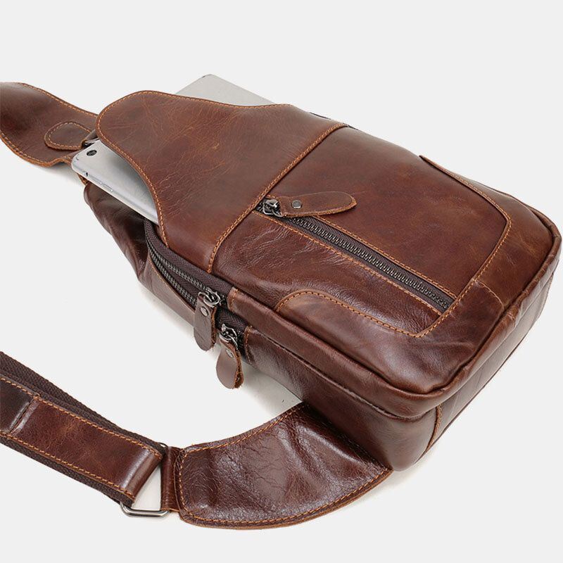 Miesten Ensimmäinen Kerros Lehmännahkainen Retro-monitaskuinen Kuulokeaukkomuotoinen Rintalaukku Crossbody-laukku