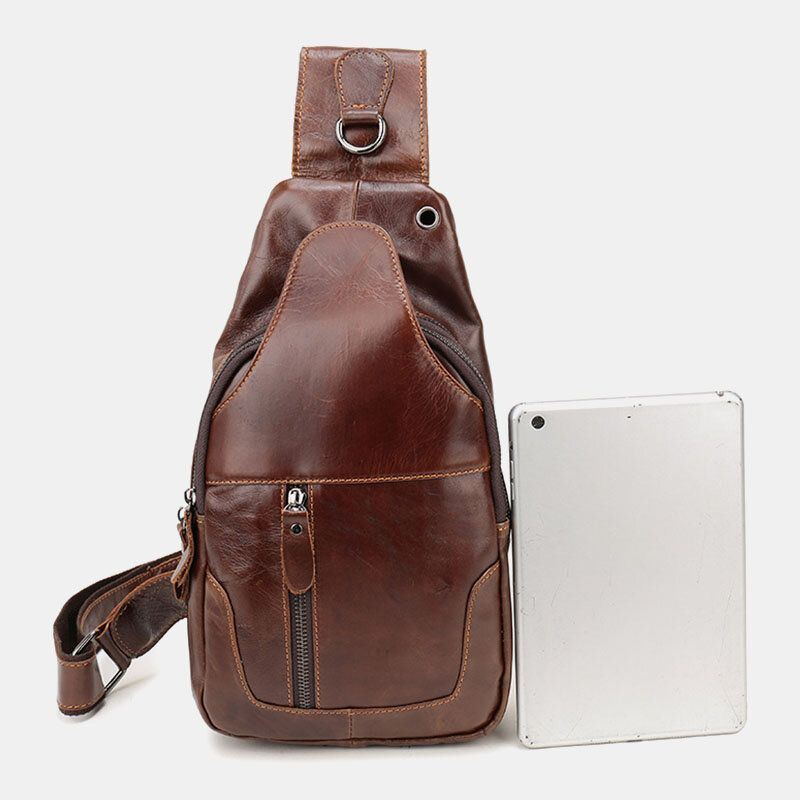 Miesten Ensimmäinen Kerros Lehmännahkainen Retro-monitaskuinen Kuulokeaukkomuotoinen Rintalaukku Crossbody-laukku