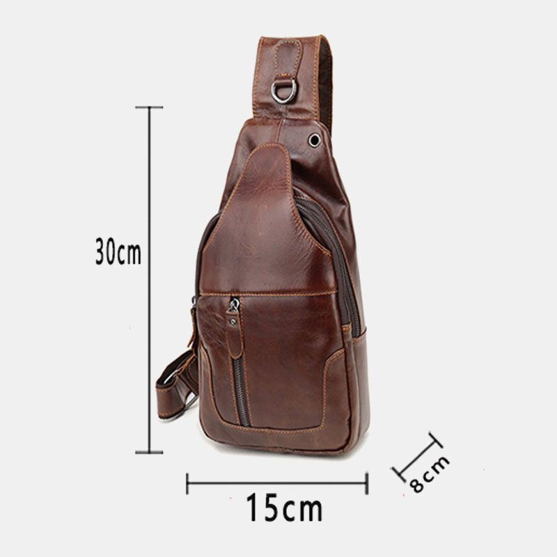 Miesten Ensimmäinen Kerros Lehmännahkainen Retro-monitaskuinen Kuulokeaukkomuotoinen Rintalaukku Crossbody-laukku