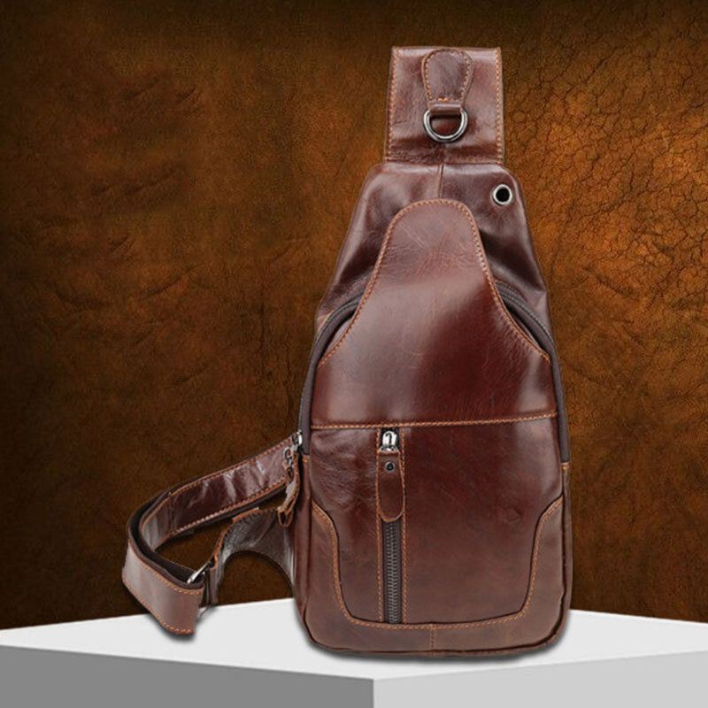 Miesten Ensimmäinen Kerros Lehmännahkainen Retro-monitaskuinen Kuulokeaukkomuotoinen Rintalaukku Crossbody-laukku