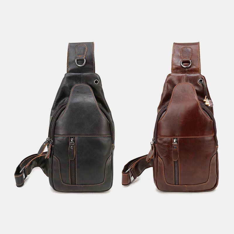 Miesten Ensimmäinen Kerros Lehmännahkainen Retro-monitaskuinen Kuulokeaukkomuotoinen Rintalaukku Crossbody-laukku