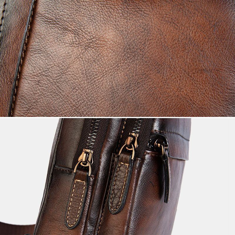Miesten Ensimmäisen Kerroksen Lehmännahkainen Monitaskuinen Varkaudenesto Rintalaukku Olkalaukut Crossbody Olkalaukut