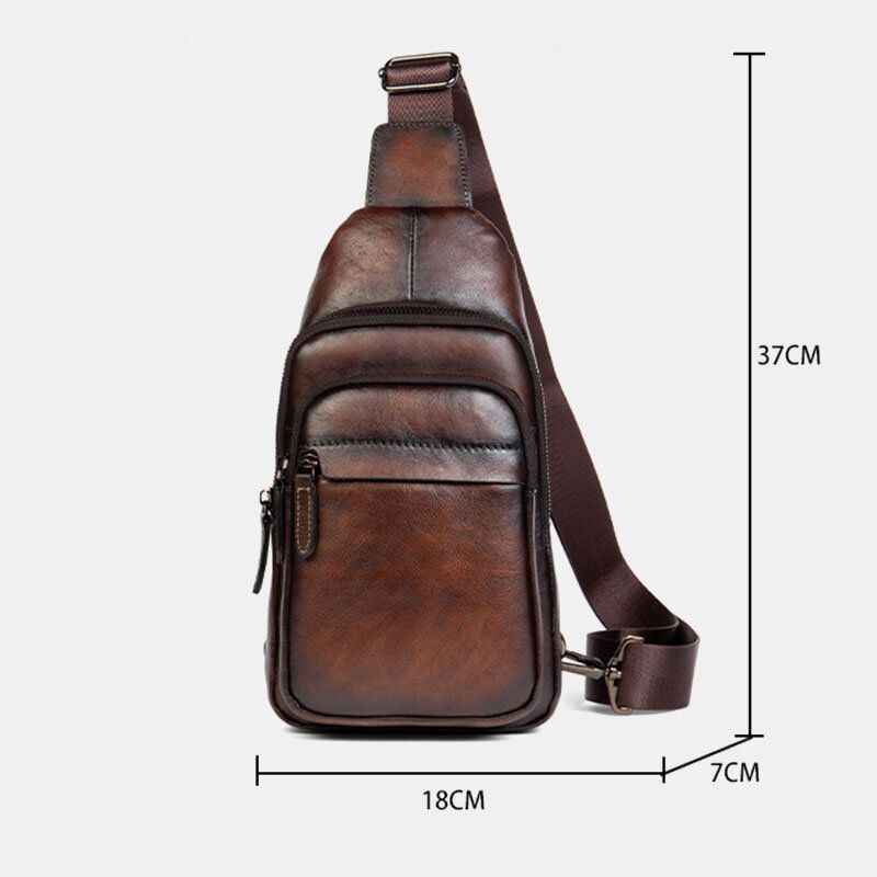 Miesten Ensimmäisen Kerroksen Lehmännahkainen Monitaskuinen Varkaudenesto Rintalaukku Olkalaukut Crossbody Olkalaukut