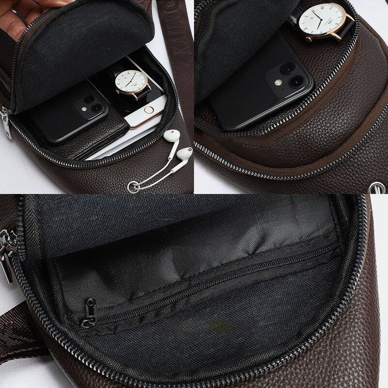 Miesten Keinonahka Rento Ulkoilu Muoti Suuri Tilavuus Crossbody Laukku Rintalaukku