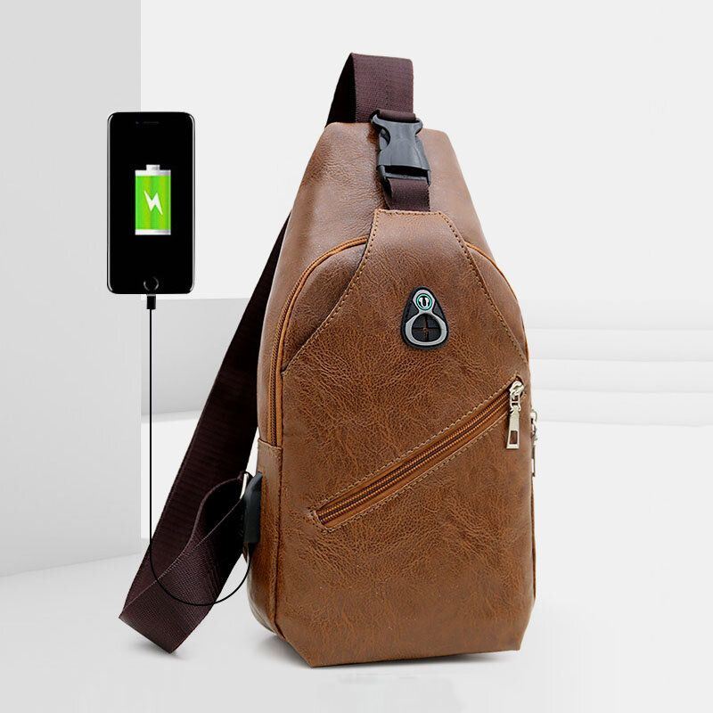 Miesten Keinonahkainen Usb-latauskuuloke Matkailu Retro Business Rintalaukku Crossbody Bag