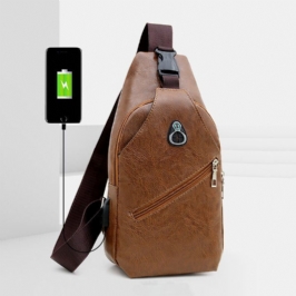 Miesten Keinonahkainen Usb-latauskuuloke Matkailu Retro Business Rintalaukku Crossbody Bag