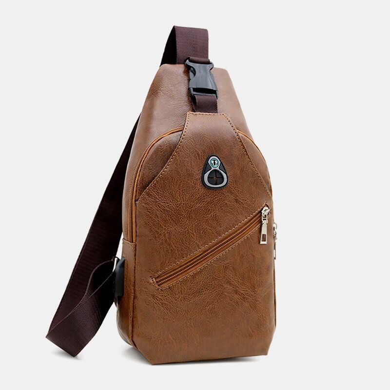 Miesten Keinonahkainen Usb-latauskuuloke Matkailu Retro Business Rintalaukku Crossbody Bag