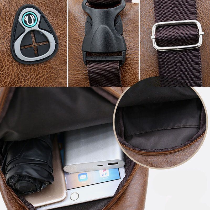 Miesten Keinonahkainen Usb-latauskuuloke Matkailu Retro Business Rintalaukku Crossbody Bag