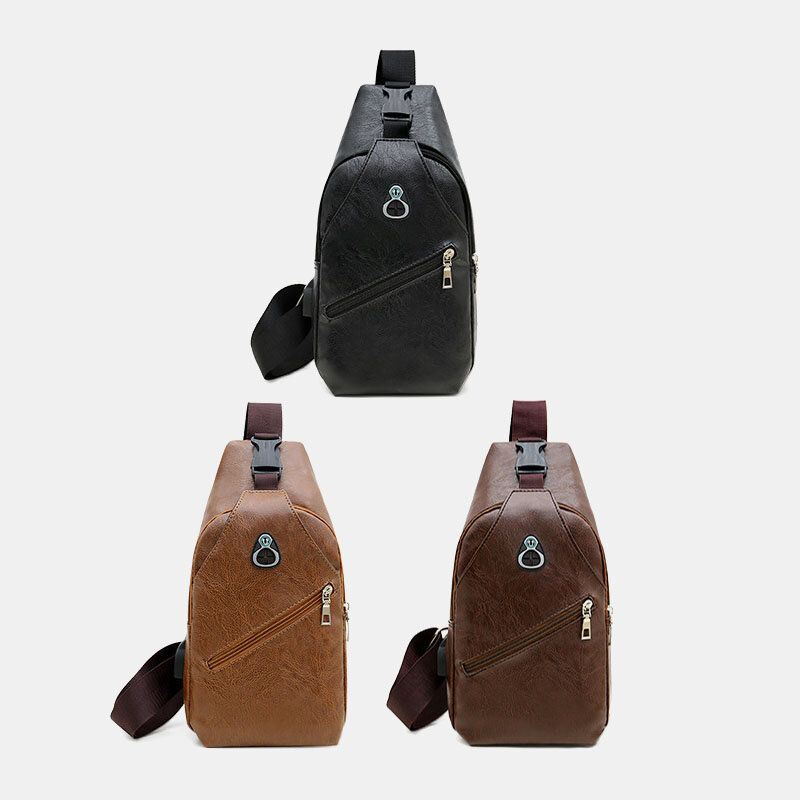 Miesten Keinonahkainen Usb-latauskuuloke Matkailu Retro Business Rintalaukku Crossbody Bag