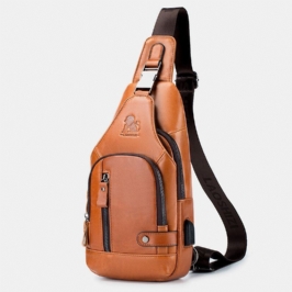Miesten Lehmännahkainen Monitaskuinen Usb-latausrintalaukku Ulkomatkailu Varkaudenesto Crossbody Olkalaukku