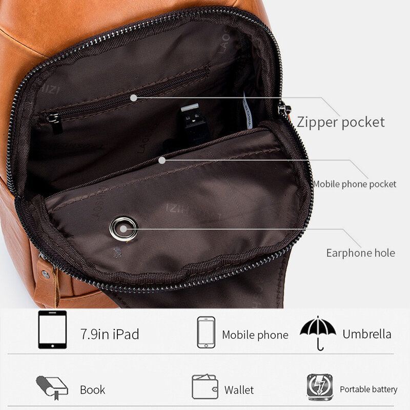 Miesten Lehmännahkainen Monitaskuinen Usb-latausrintalaukku Ulkomatkailu Varkaudenesto Crossbody Olkalaukku