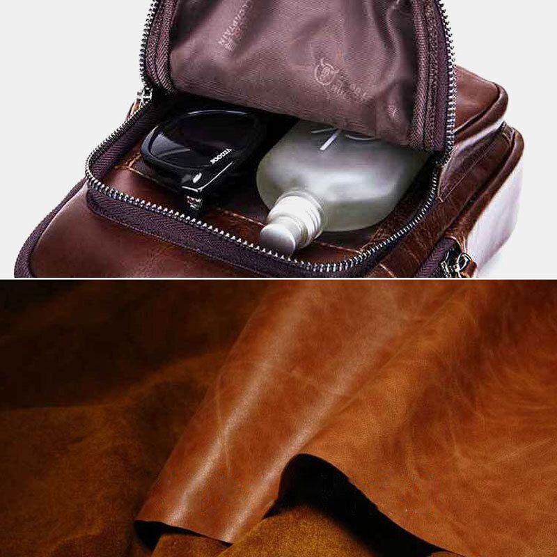 Miesten Monitaskuinen Lehmännahkainen Rintalaukku Rento Urheilu Monikäyttöinen Suuri Tilavuus Crossbody Laukku Olkalaukku