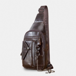Miesten Monitaskuinen Pehmeä Nahkainen Rintalaukku Vintage Matkapuhelimen Pidike Ketju Crossbody Olkalaukku