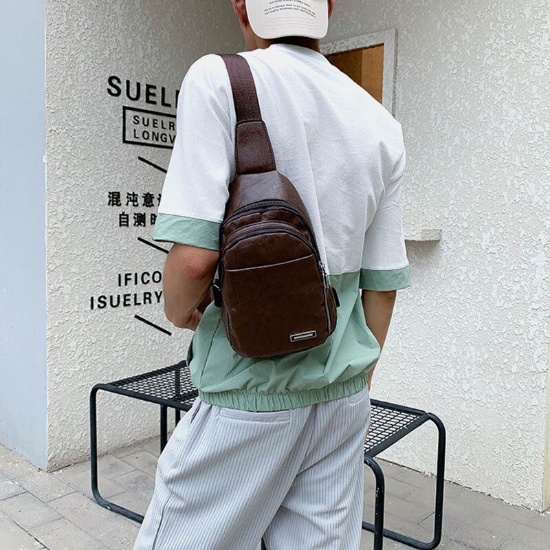 Miesten Monitaskuinen Pu-nahkainen Crossbody-laukku Rintalaukku