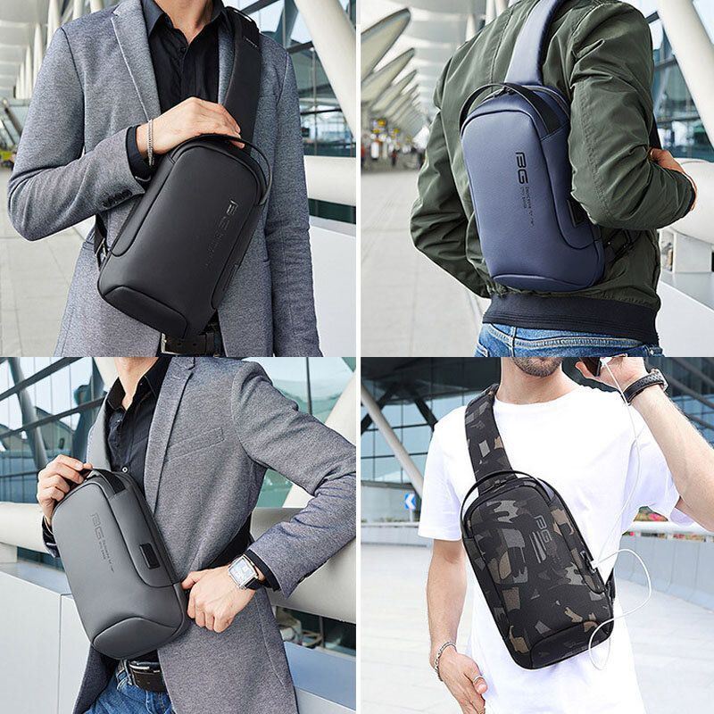 Miesten Oxford Cloth Multi-carry Casual Yksivärinen Business Olkalaukku Rintalaukku Usb-latauksella