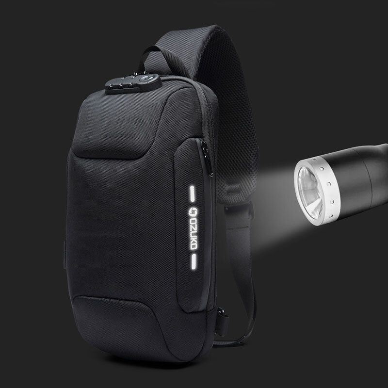Miesten Oxford Salasanalukko Varkaudenesto Vedenpitävä Heijastava Design Crossbody Laukku Moniosastoinen Usb-latauspussi