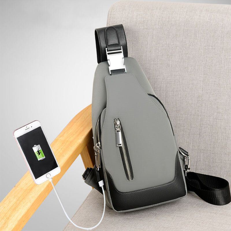 Miesten Oxford Usb-lataus Vedenpitävä Casual Outdoor Crossbody Laukku Rintalaukku Sling Bag