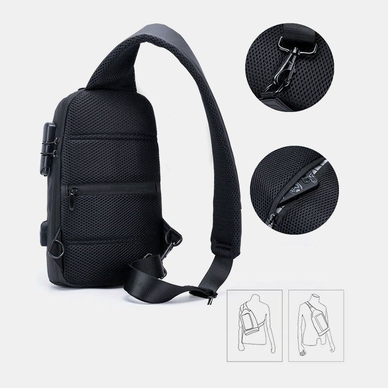 Miesten Oxford Varkaudenesto Salasana Lukko Suuri Kapasiteetti Rintalaukku Matka-usb-lataus Vedenpitävä Hengittävä Messenger Bag Olkalaukku
