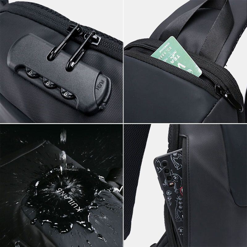 Miesten Oxford Varkaudenesto Salasana Lukko Suuri Kapasiteetti Rintalaukku Matka-usb-lataus Vedenpitävä Hengittävä Messenger Bag Olkalaukku