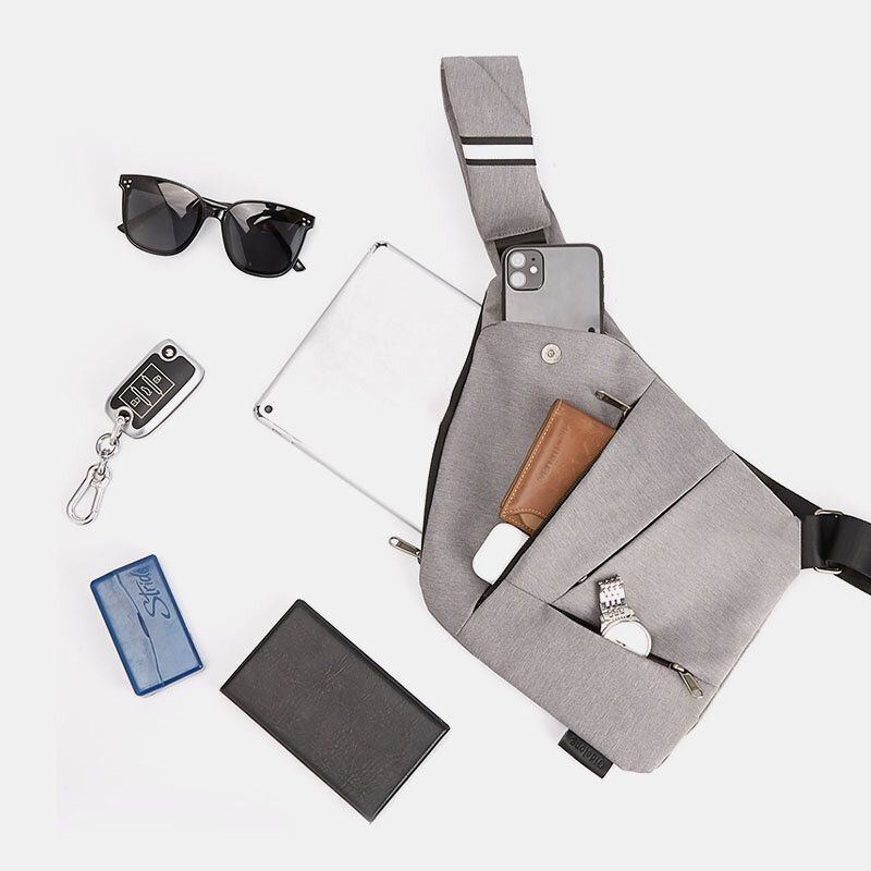 Miesten Polyesteri Vedenpitävä Monitaskuinen Rintalaukku Monitoiminen Kuulokeaukko Design Crossbody Laukku Sling Bag